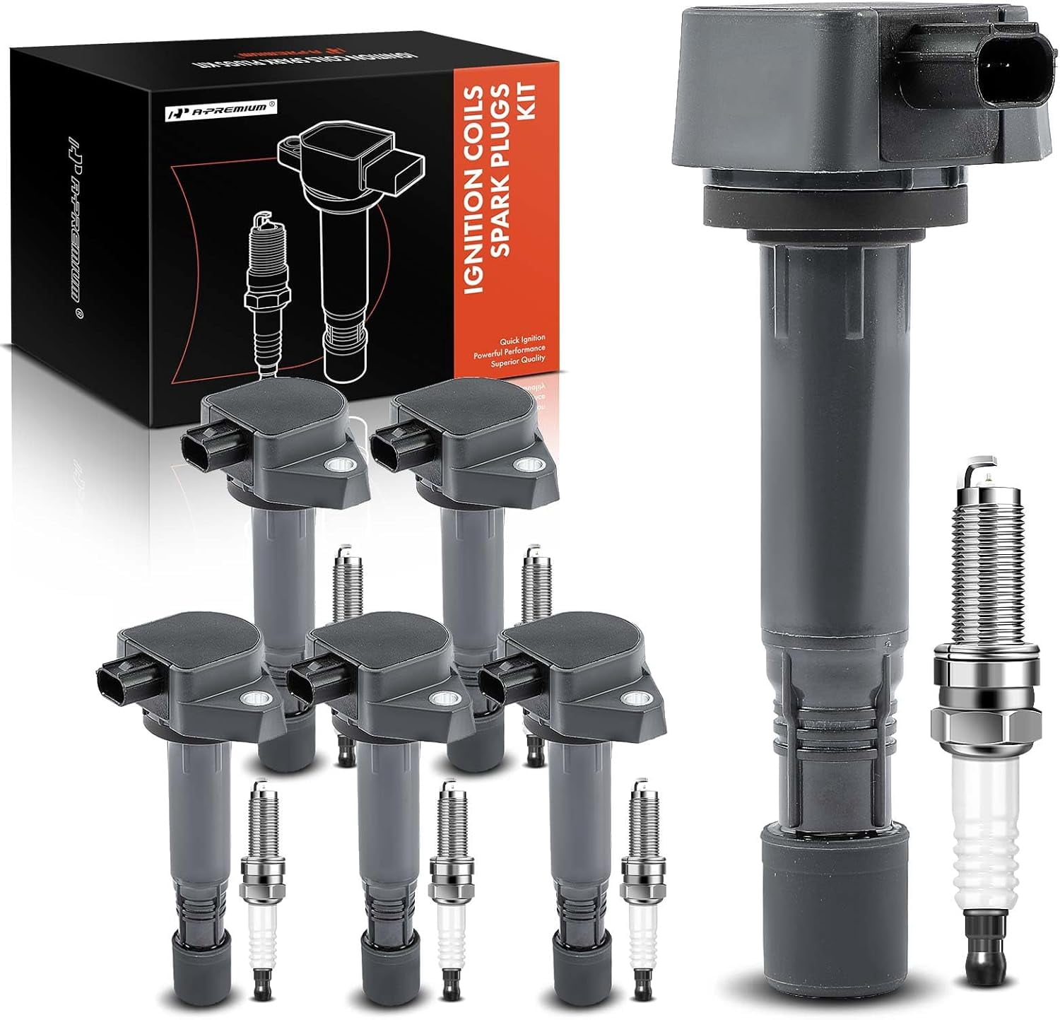 A-Premium Set of 6 Ignition Coil Pack and Iridium Spark Plugs Compatible with Honda Pilot 2009-2015, Ridgeline 2009-2014 & Acura RDX 2013-2015, ZDX 2010-2013, 3.5L, Replace# 30520RN0A01, NGK97390