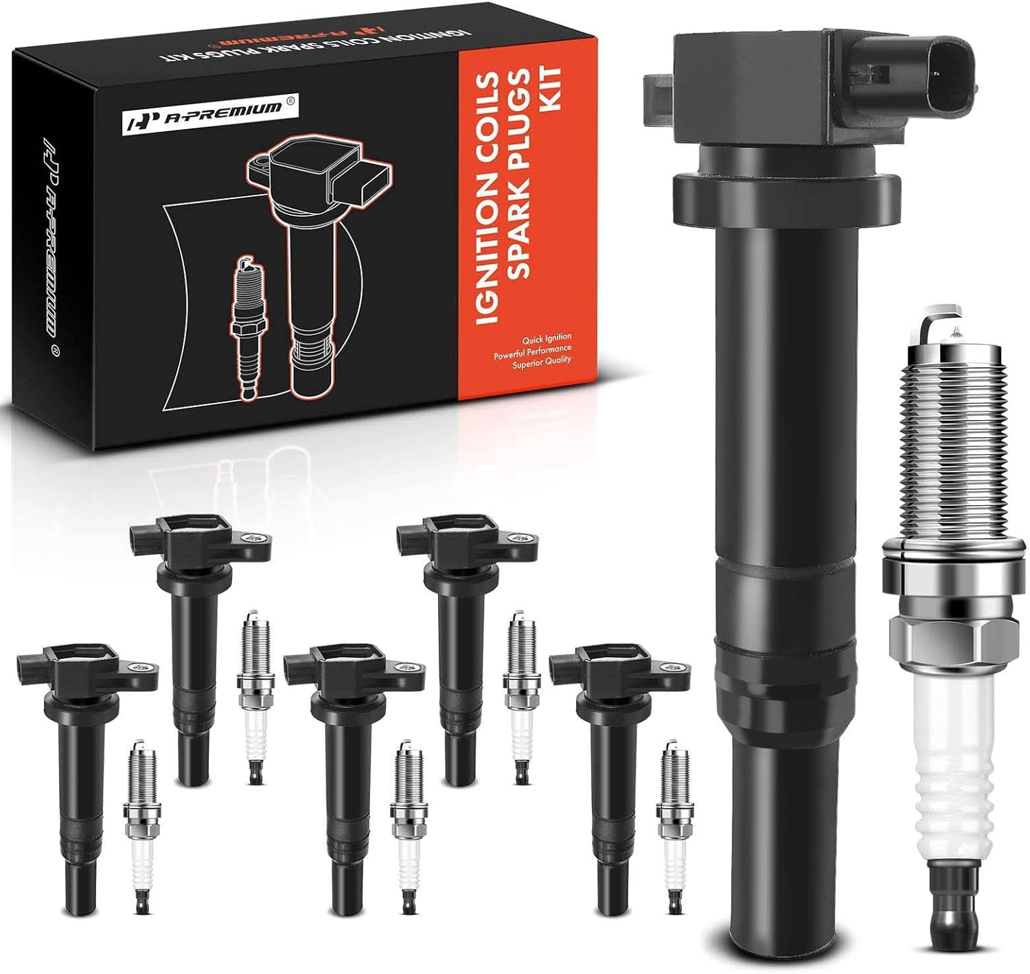 A-Premium Set of 6 Ignition Coil Pack and Iridium Spark Plugs Compatible with Hyundai Santa Fe 2007-2009 & Kia Optima 2006-2010 Rondo 2007-2011 V6 2.4L 2.7L
