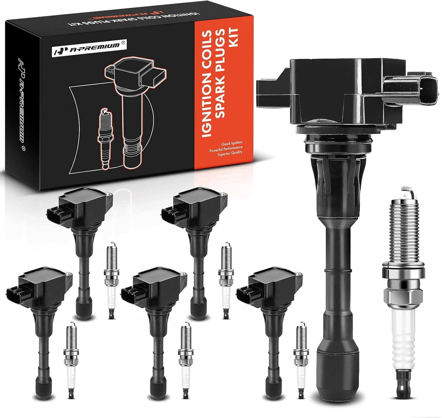 A-Premium Set of 6 Ignition Coil Pack and Iridium Spark Plugs Compatible with Infiniti G25 JX35 M35 Q50 Q70 QX60 & Nissan Altima Maxima Murano Pathfinder Quest
