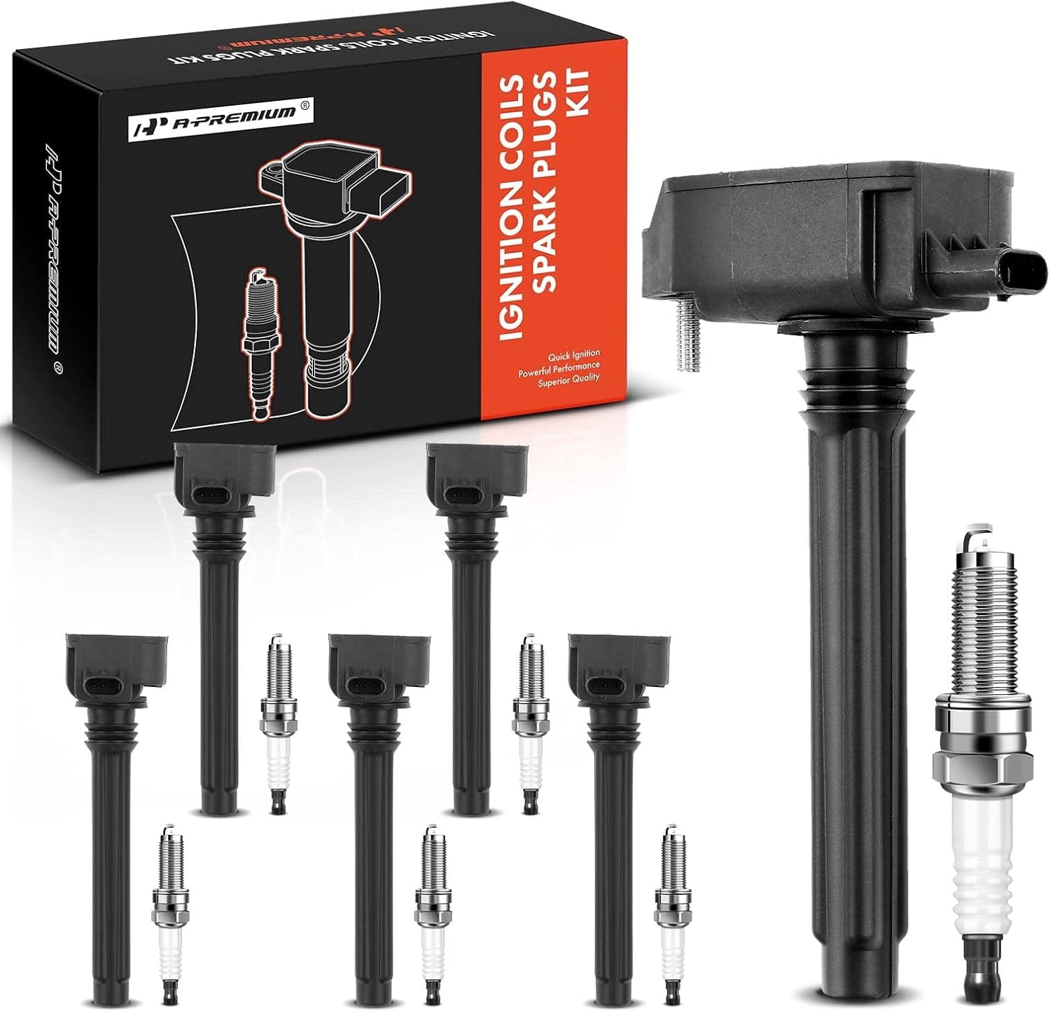 A-Premium Set of 6 Ignition Coil Pack and Iridium Spark Plugs Compatible with Jeep Grand Cherokee 2016-2018 Wrangler Dodge Durango Chrysler Pacifica Ram 1500 V6 3.6L