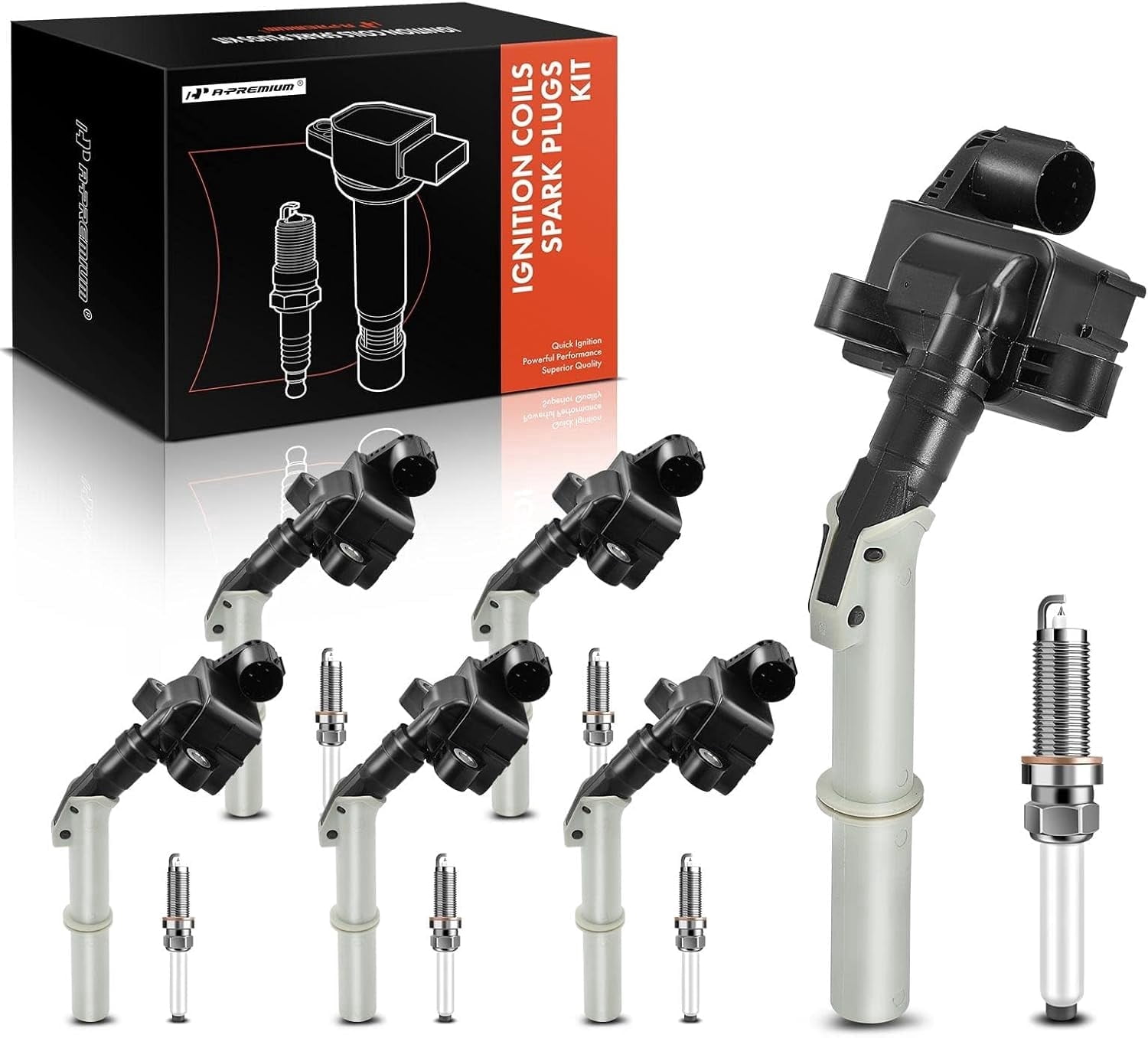 A-Premium Set of 6 Ignition Coil Pack and Iridium Spark Plugs Compatible with Mercedes-Benz C300 2013-2014, C350 2012-2014, E350 2012-2016, ML350 2012-2015 Replace# NGK95875, 2769065100