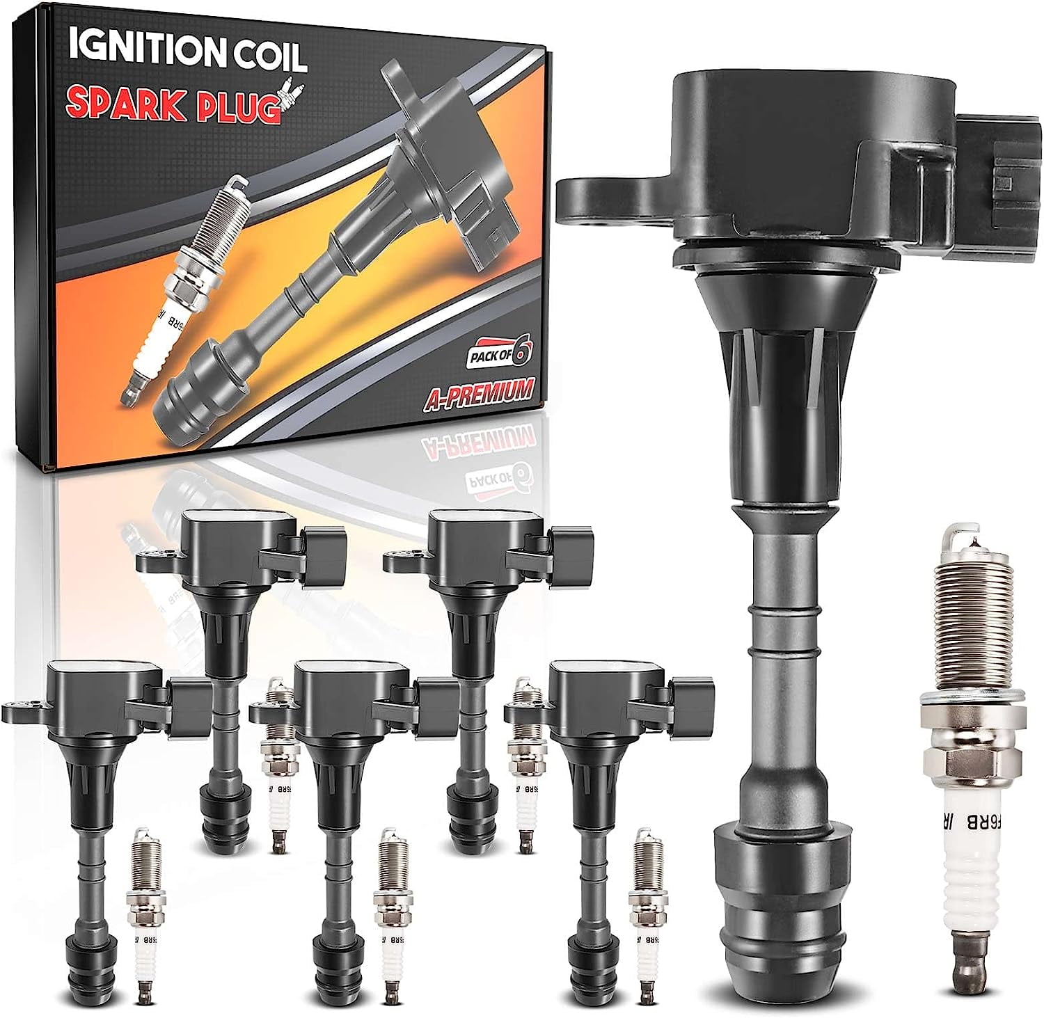 APremium Set of 6 Ignition Coil Pack and Iridium Spark Plugs