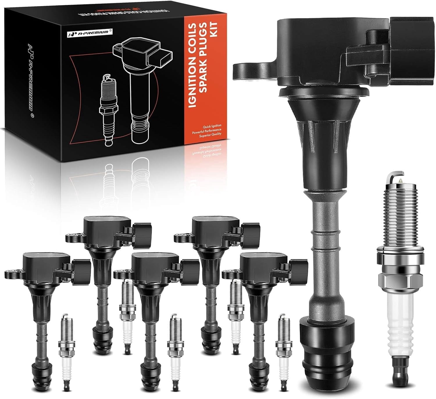A-Premium Set of 6 Ignition Coil Pack and Iridium Spark Plugs Compatible with Nissan Altima Frontier Murano Pathfinder Quest Xterra Infiniti I35 QX4 Suzuki Equator 3.0L 3.5L 4.0L