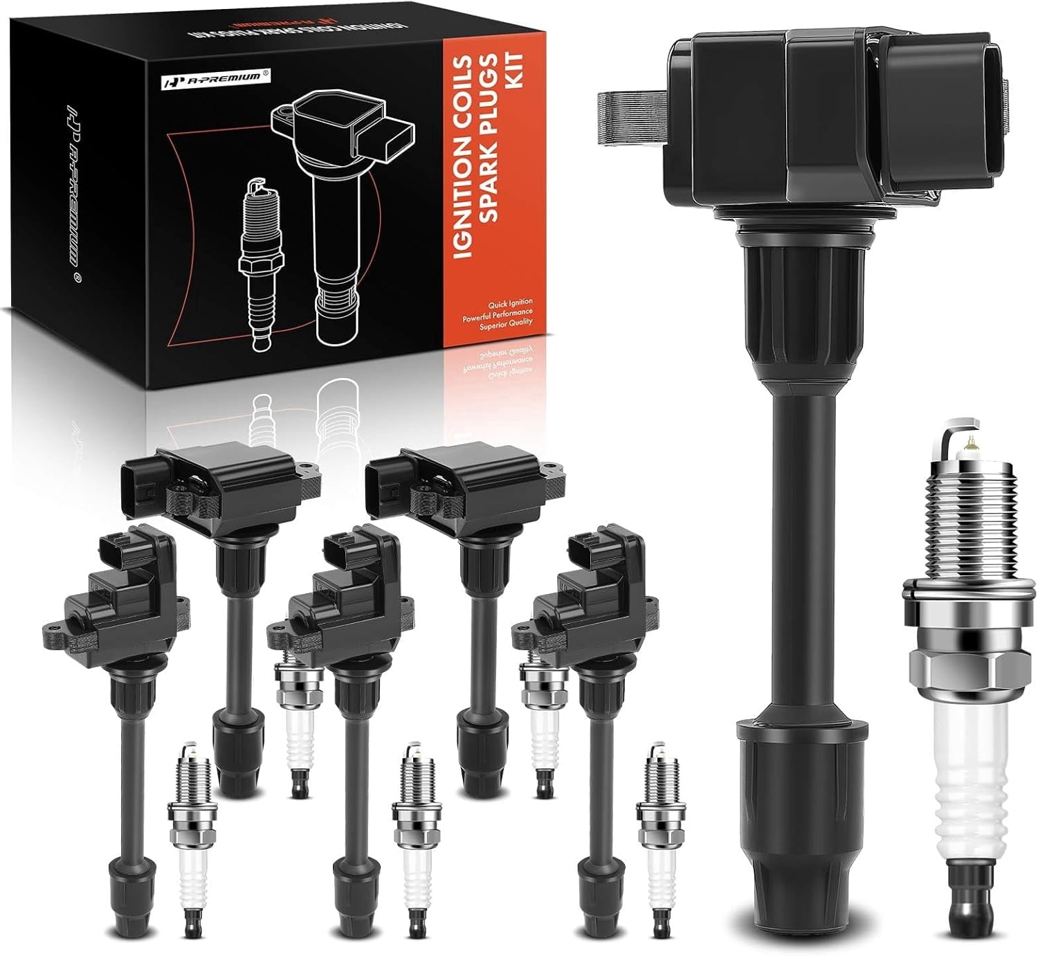 A-Premium Set of 6 Ignition Coil Pack and Iridium Spark Plugs Compatible with Nissan Maxima 1995-1999 & Infiniti I30 1996-1997 3.0L, Replace# 2244831416