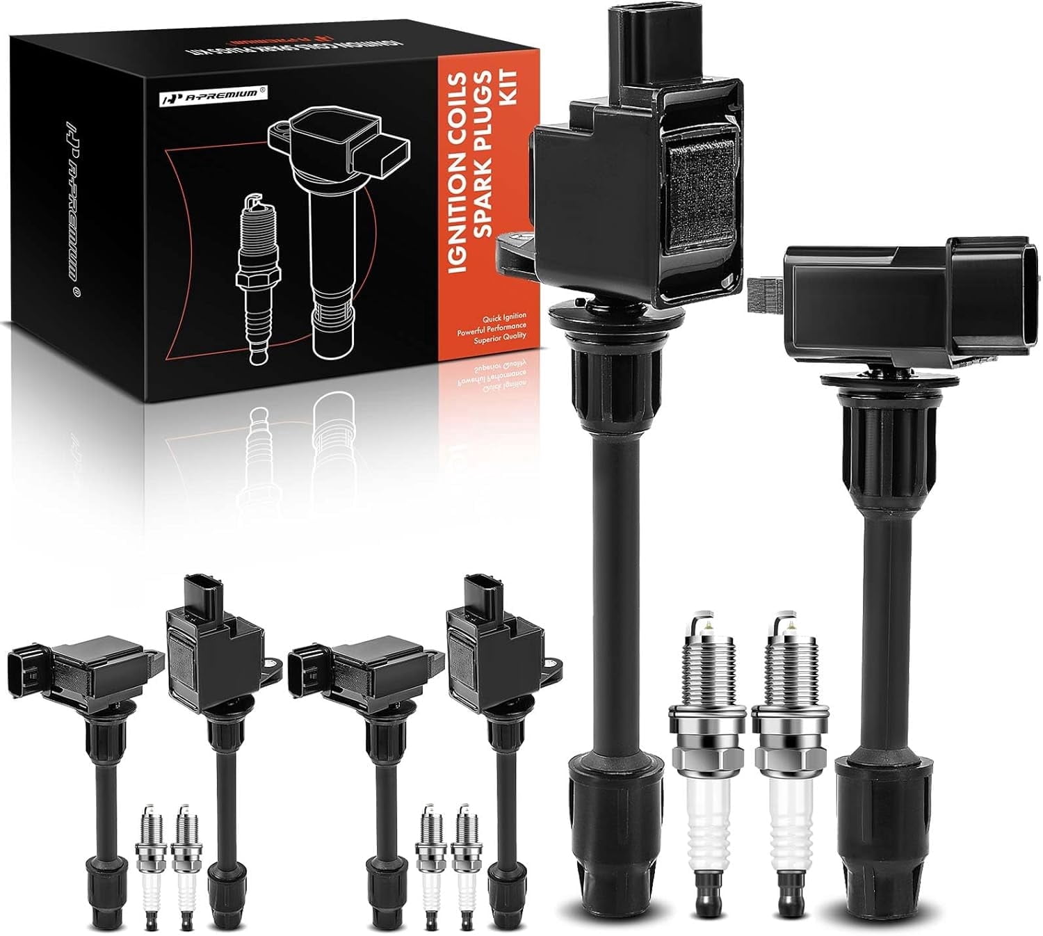 A-Premium Set of 6 Ignition Coil Pack and Iridium Spark Plugs Compatible with Nissan Maxima 2000-2001 & Infiniti I30 2000-2001, 3.0L, Replace# 22448-2Y006, NGK6953