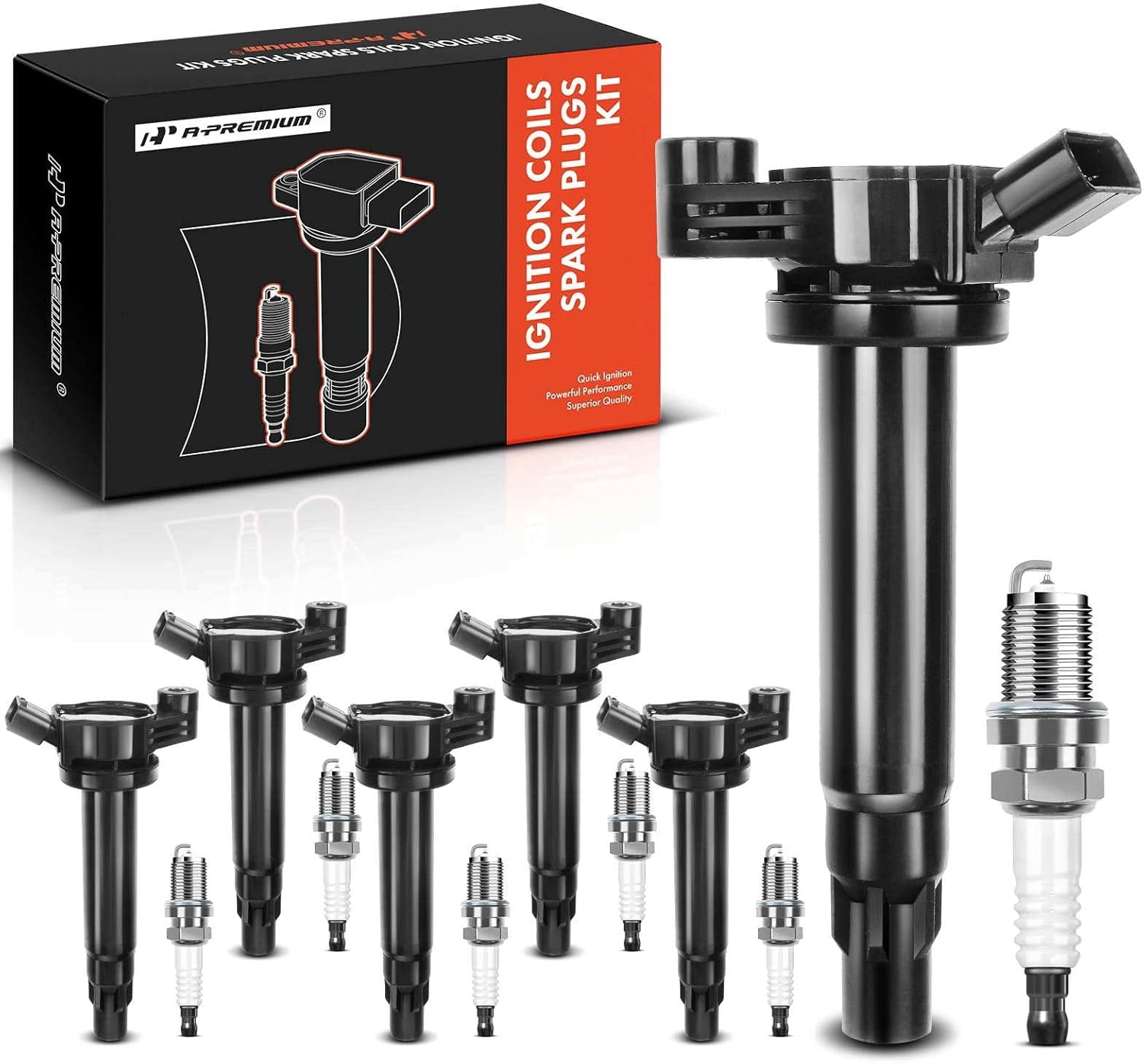 A-Premium Set of 6 Ignition Coil Pack and Iridium Spark Plugs Compatible with Toyota Camry 2005-2006, Sienna 2004-2006, Highlander 2004-2008 & Lexuss RX330 2004-2006 V6 3.3L