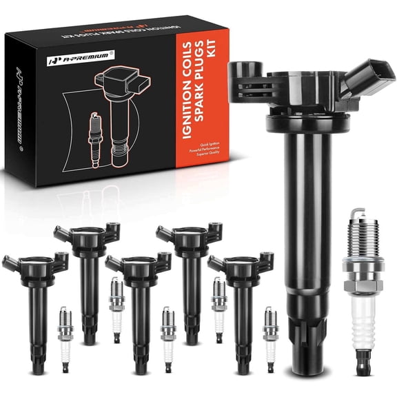 A-Premium Set of 6 Ignition Coil Pack and Iridium Spark Plugs Compatible with Toyota Camry 2005-2006, Sienna 2004-2006, Highlander 2004-2008 & Lexuss RX330 2004-2006 V6 3.3L