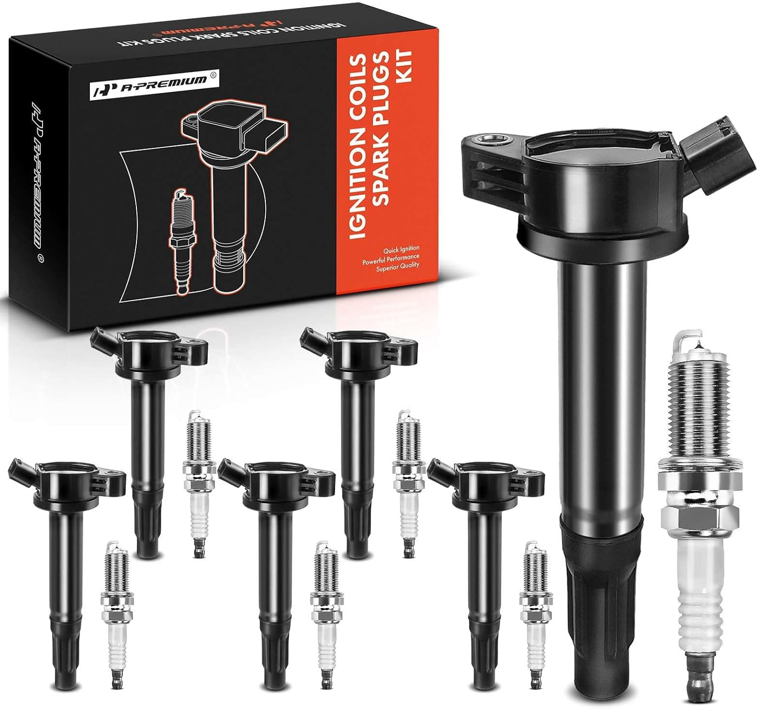 A-Premium Set of 6 Ignition Coil Pack and Iridium Spark Plugs Compatible with Toyota Camry 2010-2017, Tundra 2013-2014, Highlander 2009-2016, V6 3.5L 4.0L