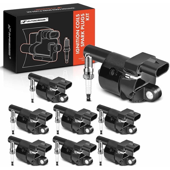 A-Premium Set of 8 (Black) Ignition Coil Pack and Iridium Spark Plugs Compatible with GMC Sierra 2007-2013, Yukon 2007-2014, Savana 2008-2019 & Cadillac Escalade 2009-2016