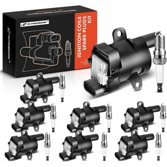 A-Premium Set of 8 (Black) Round Ignition Coil Pack and Iridium Spark Plugs Compatible with Chevrolet Silverado GMC Sierra 1500 2500 Tahoe Yukon Buick Cadillac Hummer