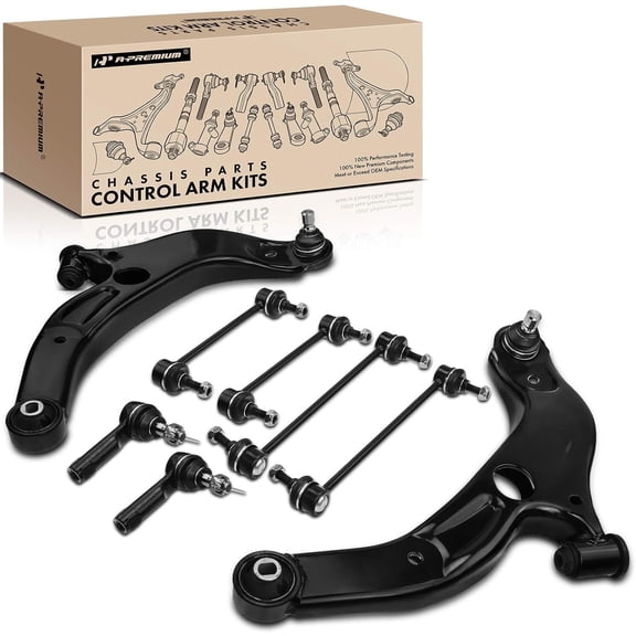 A-Premium Set of 8, Front Lower Control Arm, Outer Tie Rod End, Front & Rear Sway Bar Link, Compatible with Mazda Protege 2001-2003, Protege5 2002-2003