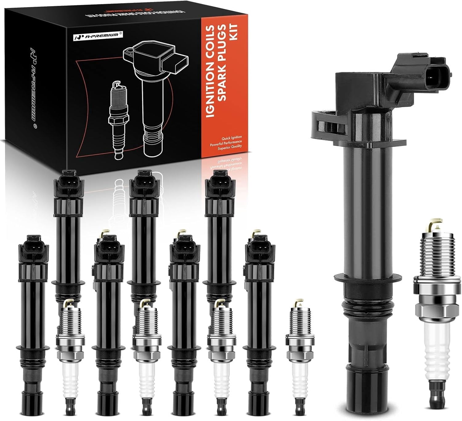 A-Premium Set of 8 Ignition Coil Pack and Iridium Spark Plugs Compatible with Dodge, Jeep Vehicles - 2002-2008 Ram 1500-2000-2008 Dakota Durango - 1999-2008 Grand Cherokee
