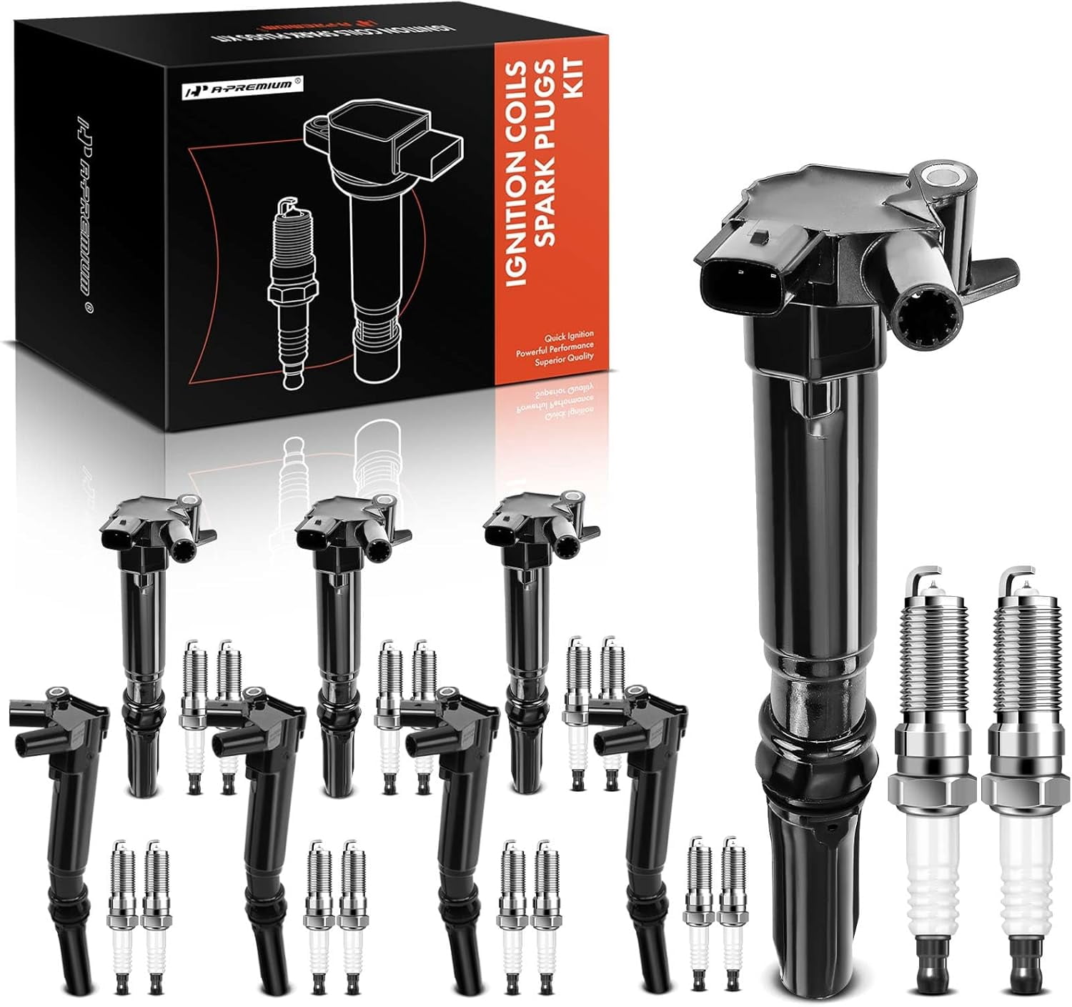 A-Premium Set of 8 Ignition Coil Pack and Iridium Spark Plugs Compatible with Ford F-150 2010-2014, F-250 2011-2017, F-350 2011-2017, E-350 Super Duty 2017, 6.2L, Replace# CYFS12FP, 1403264117