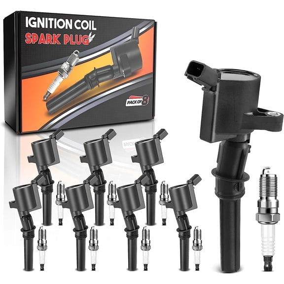 A-Premium Set of 8 Ignition Coil Pack and Iridium Spark Plugs Compatible with Ford F-250 Expedition Excursion E-150 E-250 E-350 Econoline Super Duty 5.4L 6.8L