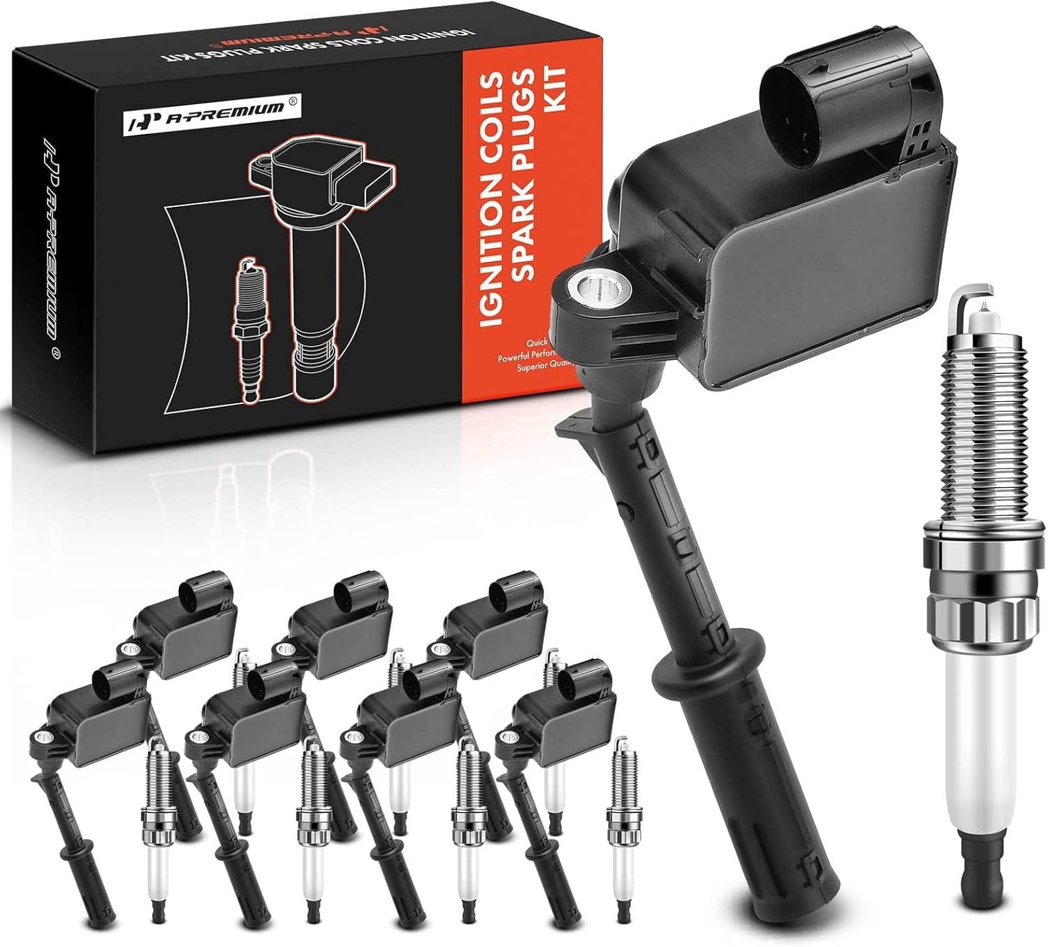 A-Premium Set of 8 Ignition Coil Pack and Iridium Spark Plugs Compatible with Mercedes-Benz G50 2013-2014, GL550 2013-2016, GLS550, G3 AMG, GLE63 AMG, GLE63 AMG S, GLS63 AMG, ML550, M3 AMG