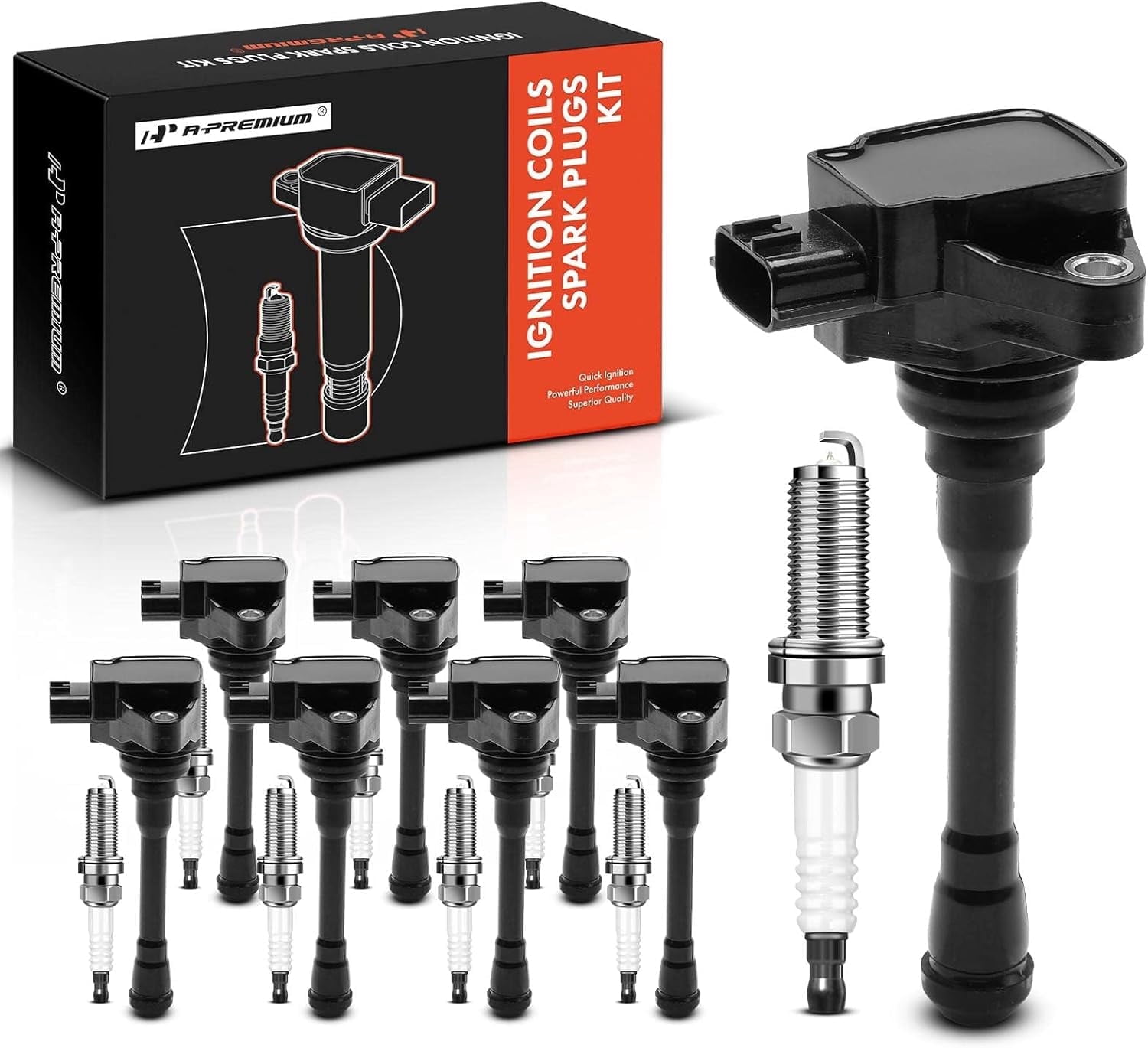 A-Premium Set of 8 Ignition Coil Pack and Iridium Spark Plugs Compatible with Nissan TITAN 2017-2020, TITAN XD 2016-2020, NV2500 2018-2020, NV3500 2018-2019, Replace# 22448EZ31A, 22448EZ31B