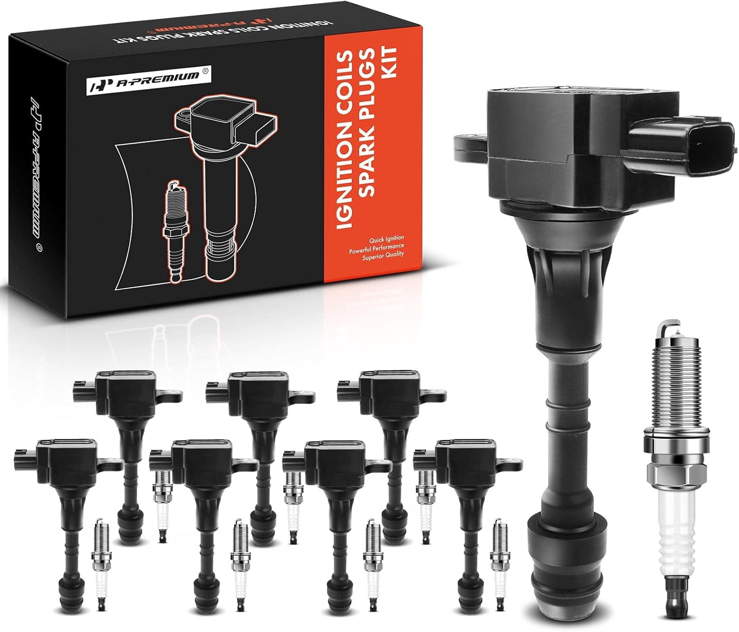 A-Premium Set of 8 Ignition Coil Pack and Iridium Spark Plugs Compatible with Nissan Titan 2004-2007 Armada 2005-2006 Pathfinder Armada INFINITI QX56 5.6L