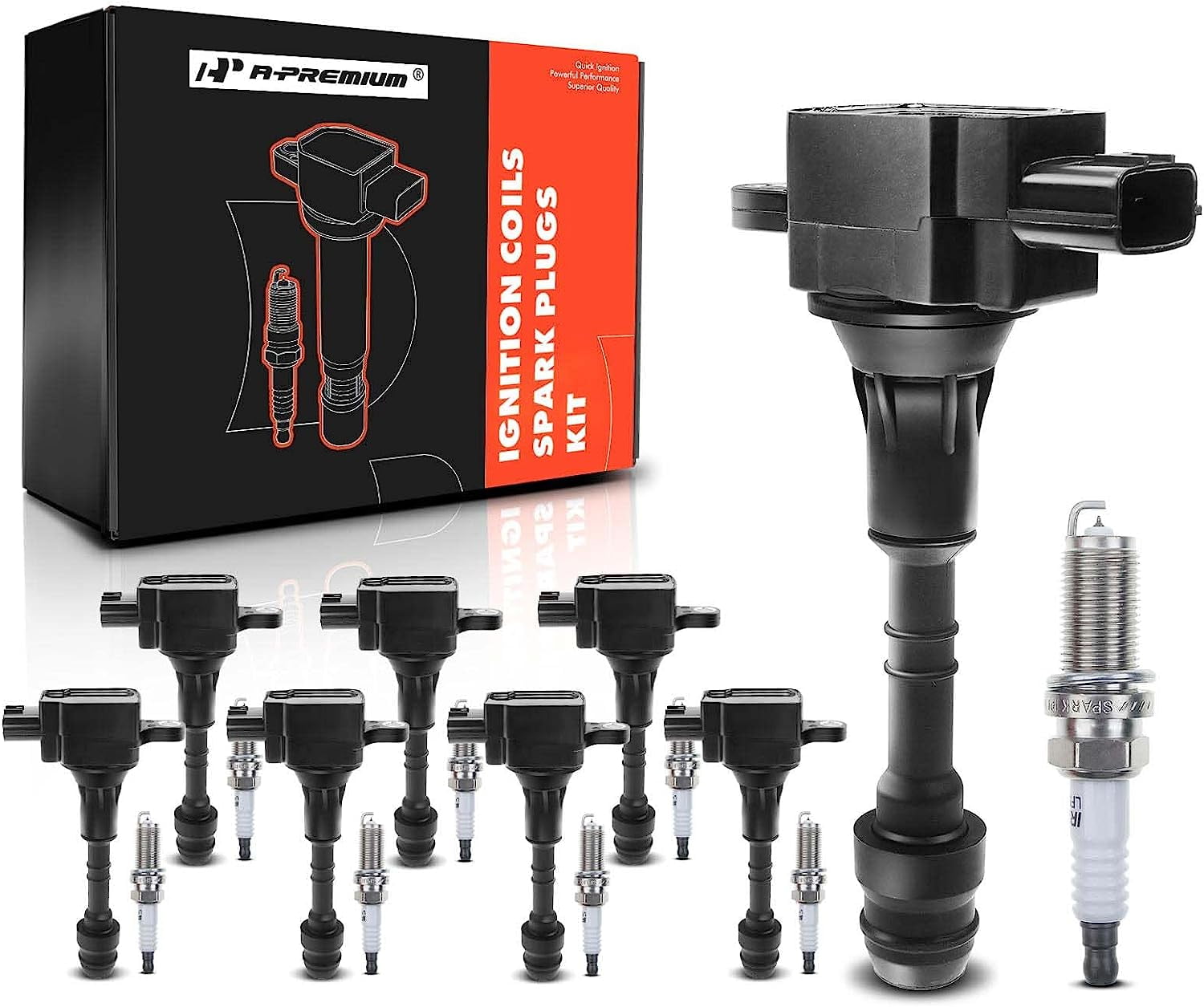 8 Pcs Black Ignition Coil & 8 Pcs IRIDIUM Spark Plug Kit For Nissan Armada INFINITI QX56