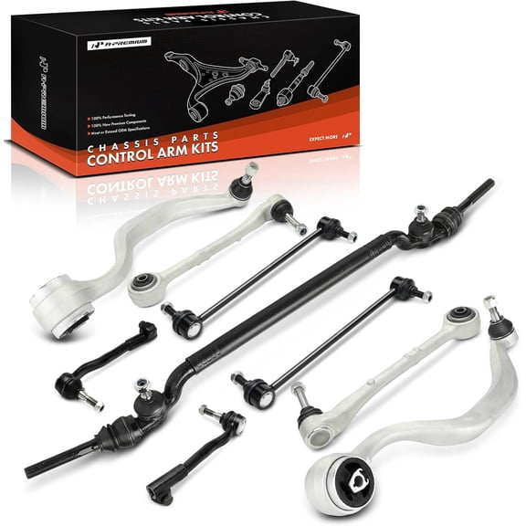 A-Premium Set of 9, Front Lower Forward & Rearward Control Arm, Sway Bar Link, Outer Tie Rod End, Center Link, Compatible with BMW E39 Series - 540i 1997-2003, M5 2000-2003, RWD Only