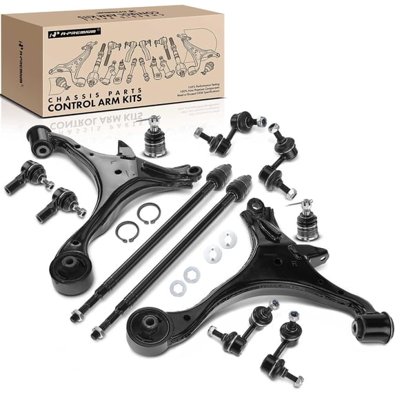A-Premium Set of 12, Front Lower Control Arm, Ball Joint, Inner Outer Tie Rod End, Front Rear Sway Bar Link, Compatible with Honda Civic 2001-2005