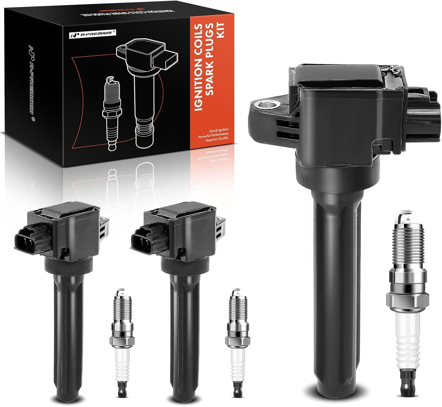 A-Premium Set of 3 Ignition Coil Pack and Iridium Spark Plugs Compatible with Mitsubishi Mirage 2014-2015 L3 1.2L Replace# 1832A057