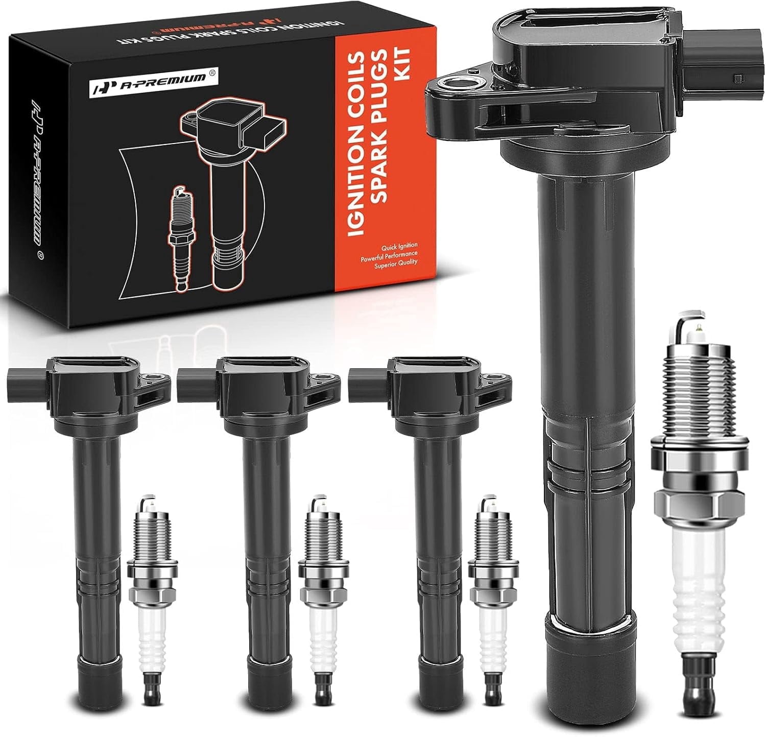 A-Premium Set of 4 Ignition Coil Pack and Iridium Spark Plugs Compatible with Acura TSX 2004 2005 2006 2007 2008 2.4L Replace# NGK6994, C1450