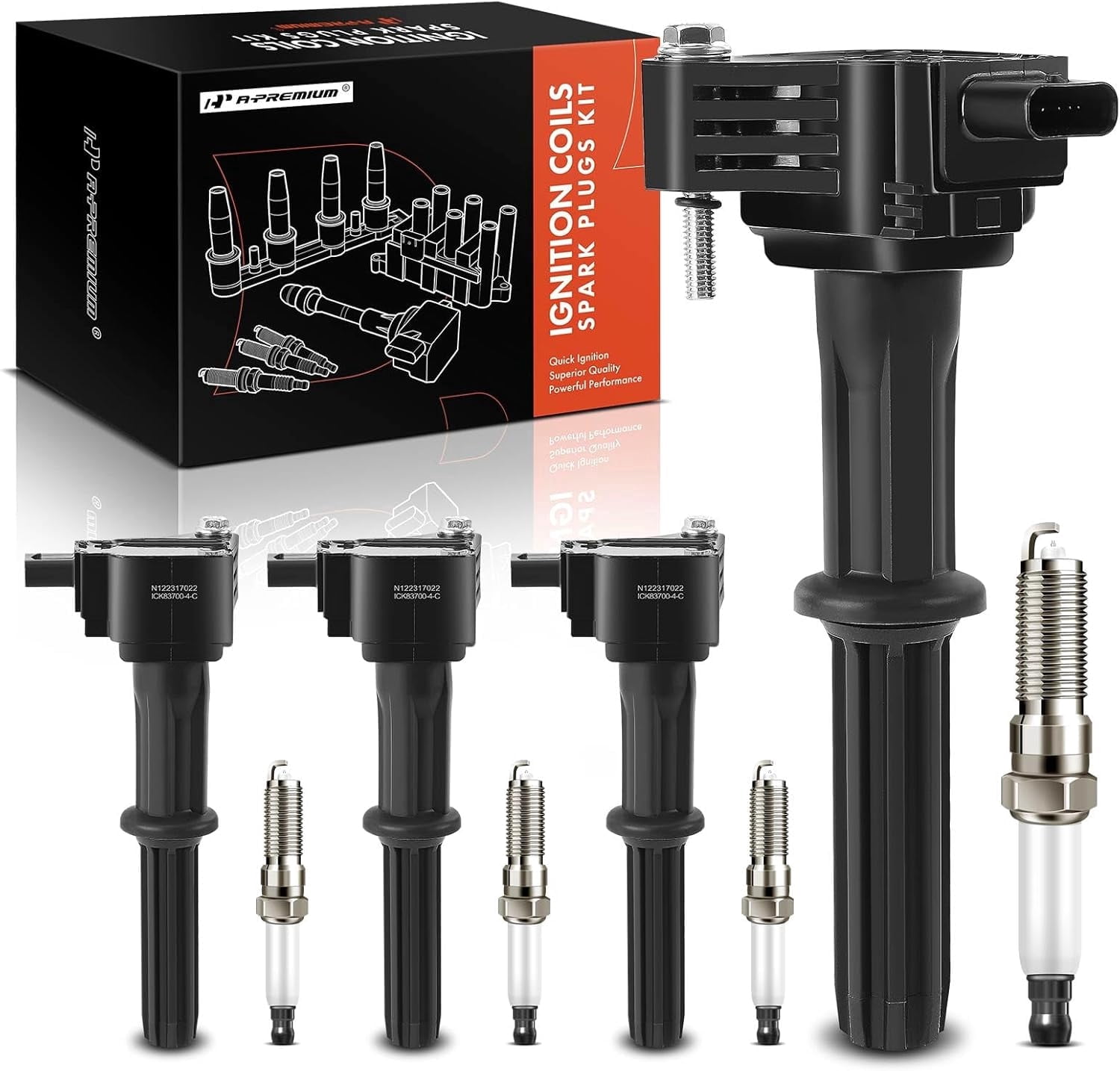 A-Premium Set of 4 Ignition Coil Pack and Iridium Spark Plugs Compatible with Chevrolet Spark 2016-2021, 1.4L