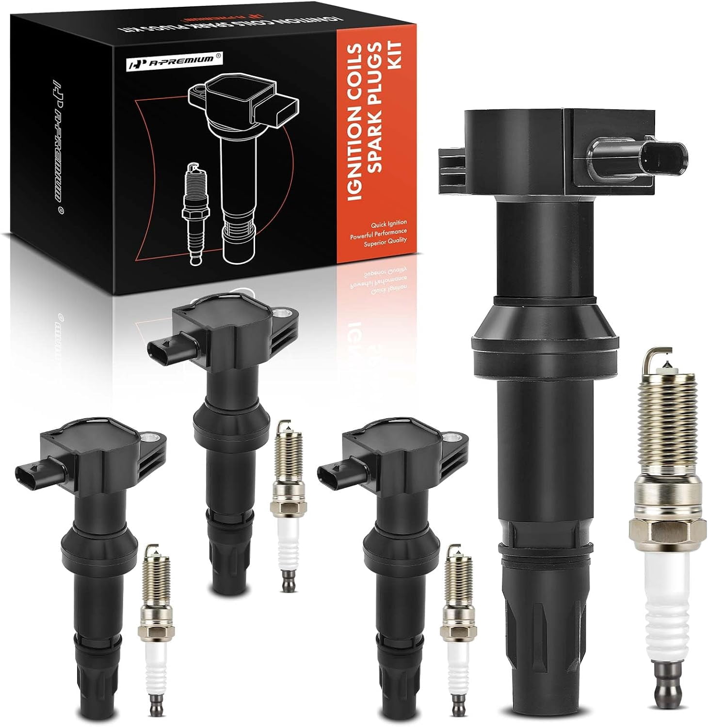 A-Premium Set of 4 Ignition Coil Pack and Iridium Spark Plugs Compatible with Ford Escape 2020-2021 2.5L