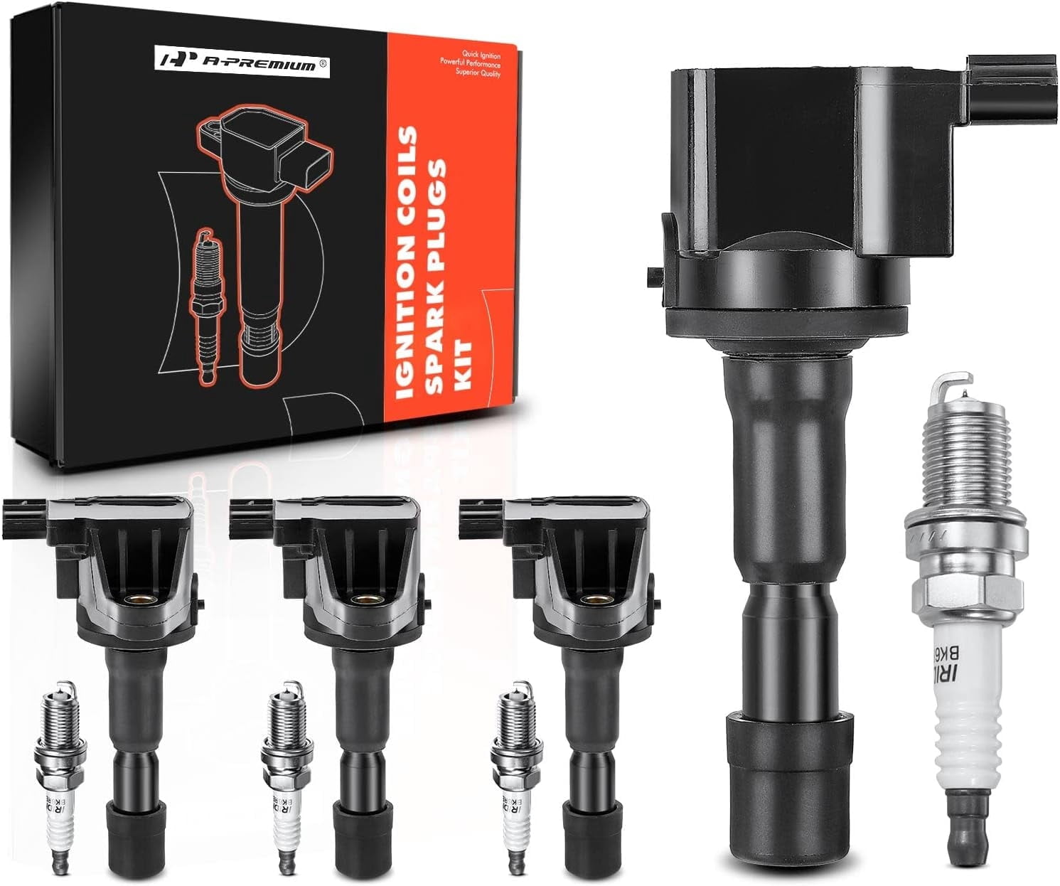 A-Premium Set of 4 Ignition Coil Pack and Iridium Spark Plugs Compatible with Honda Fit 2009-2014, CR-Z 2011-2016, City 2010-2016, 1.5L ELECTRIC