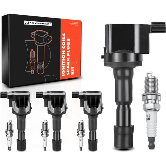 A-Premium Set of 4 Ignition Coil Pack and Iridium Spark Plugs Compatible with Honda Fit 2009-2014, CR-Z 2011-2016, City 2010-2016, 1.5L ELECTRIC