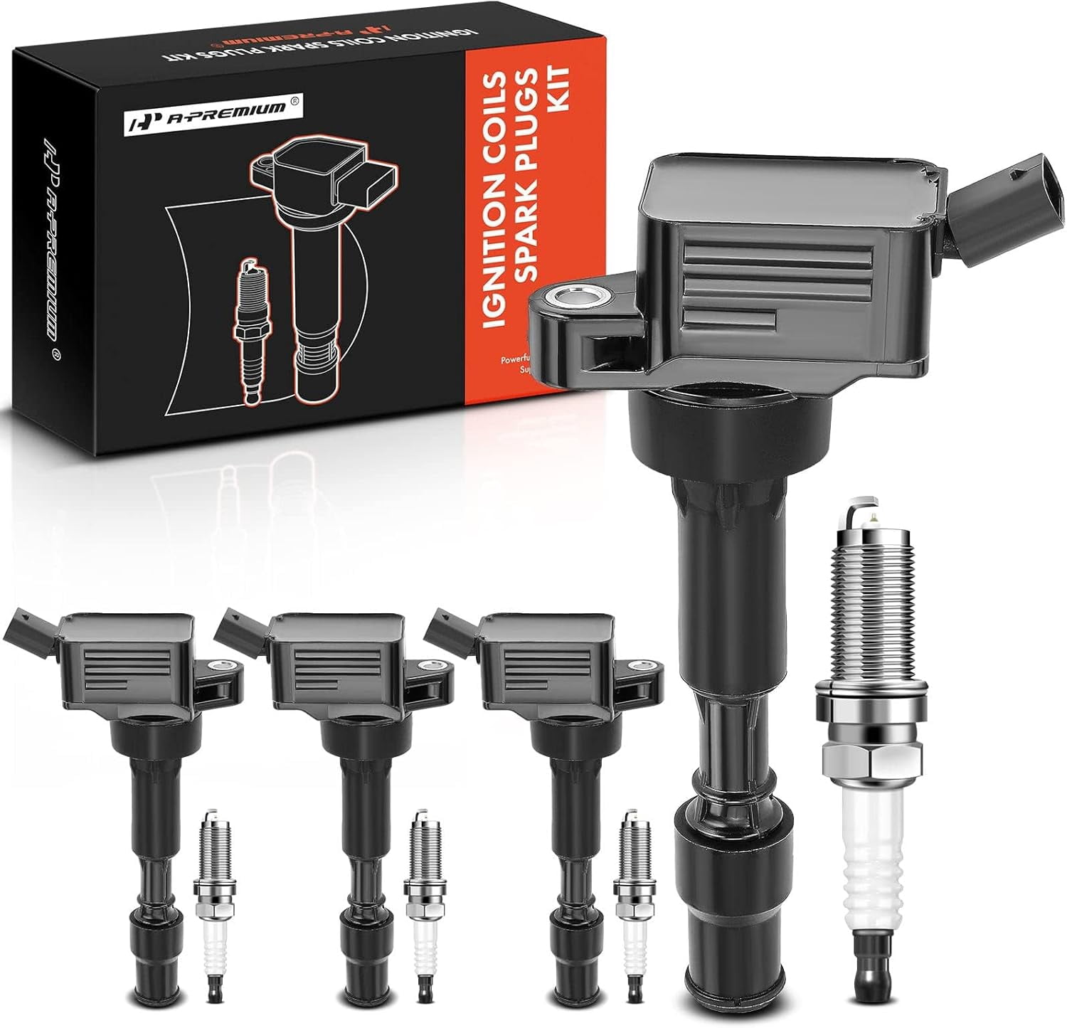 A-Premium Set of 4 Ignition Coil Pack and Iridium Spark Plugs Compatible with Hyundai Elantra 2015 & Kia Forte Koup 2017, 2.0L Replace# NGK9723