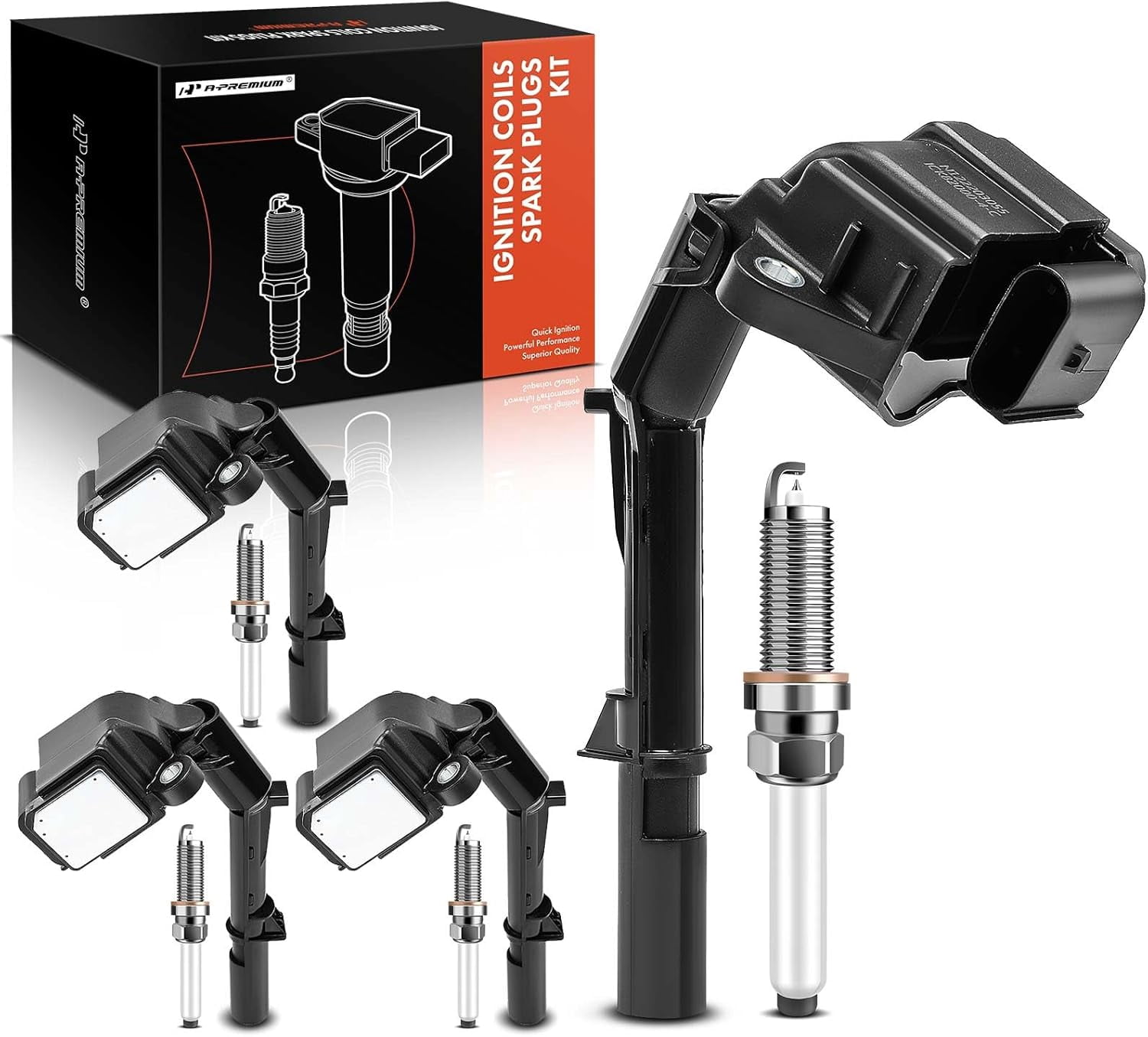 A-Premium Set of 4 Ignition Coil Pack and Iridium Spark Plugs Compatible with Mercedes-Benz C300, E300, Sprinter, GLC300, GLA250, CLA250