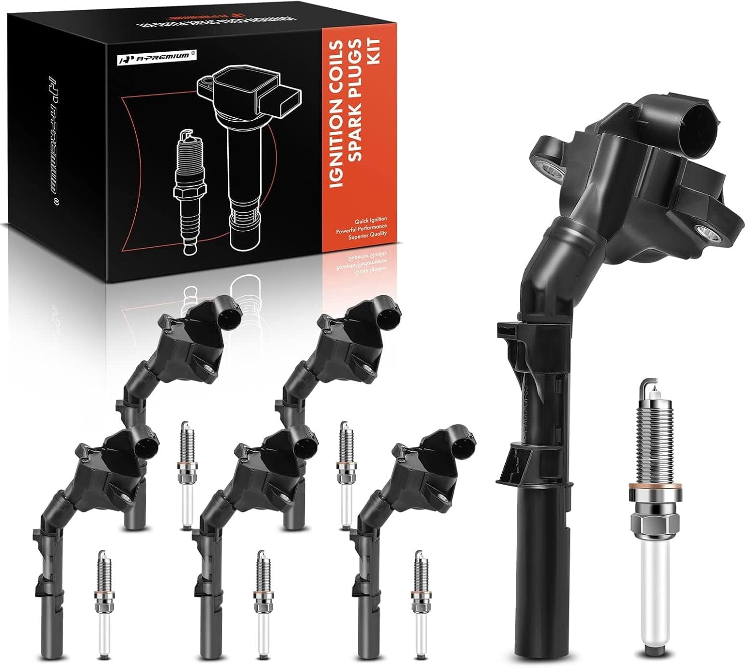 A-Premium Set of 6 Ignition Coil Pack and Iridium Spark Plugs Compatible with Mercedes-Benz C400, C43/C450 AMG, E400, E450, E43 AMG, GLE400, GL450