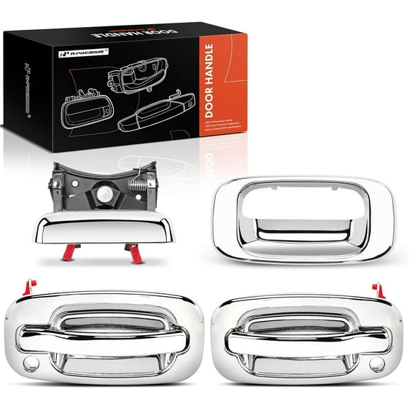 A-Premium - Tailgate Handle with Bezel & Front Exterior Door Handles - Compatible with 1999-2007 Chevy Silverado & GMC Sierra 1500 2500 3500 - Pack of 4, Front & Tailgate, Replace# 15034985, 15034986