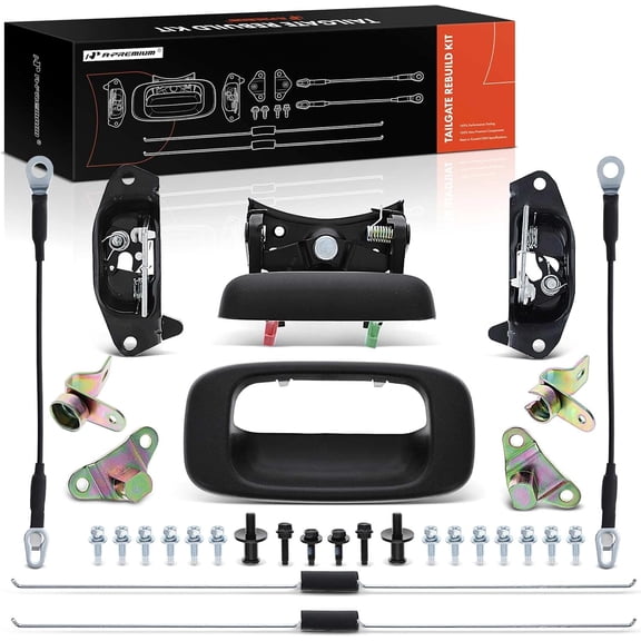 A-Premium Tailgate Plastic Handle Latch Hardware Rebuild Kit Compatible with 1999-2007 Chevrolet Silverado & GMC Sierra, Rear Tail Gate Parts Lock Handle Bezel Cable Rod Hinge Bolt (Pack of 31)