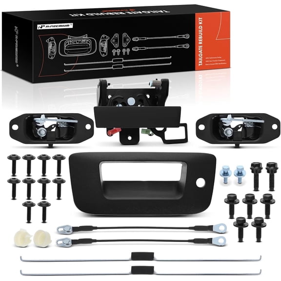 A-Premium Tailgate Rebuild Kit Compatible with 2007-2014 Chevrolet Silverado 1500 2500 3500 HD & GMC Sierra 1500 2500 3500, Rear Tailgate Parts Metal Handle Bezel Latch Rods Cables Bolts (Pack of 29)