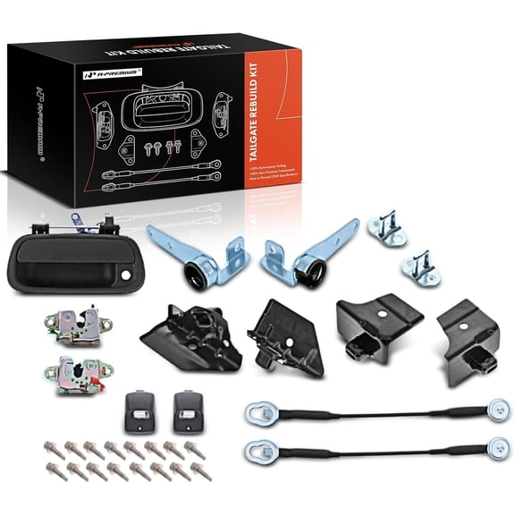 A-Premium Tailgate Rebuild Kit Compatible with Toyota Tundra 2000-2006, Rear Tailgate Parts Metal Handle Bezel Latch Hinge Cable Striker Lamp Bolts (Pack of 31)