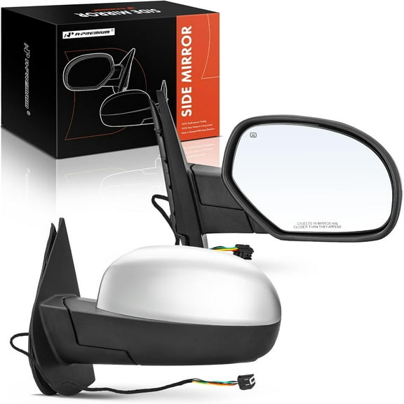 A-Premium Towing Mirrors Compatible with Chevrolet Silverado 1500 2500 HD, Tahoe, Suburban, Avalanche & GMC Sierra 3500 HD, Yukon, Yukon XL - Manual Folding Heated Chrome - with Power Glass - Pair Set