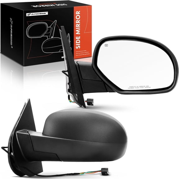 A-Premium Towing Mirrors Compatible with Chevy Silverado 1500 2500 HD, Tahoe, Suburban & GMC Sierra, Yukon, Yukon XL, 2007-2014 - Manual Folding Heated Black - with Power Glass - Pair Set