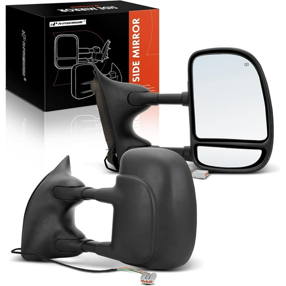 A-Premium Towing Mirrors - Compatible with Ford F-250 Super Duty, F-350 Super Duty, F-450 Super Duty, F-550 Super Duty - Manual Folding Heated Telescoping Black- with Power Glass - Pair Set