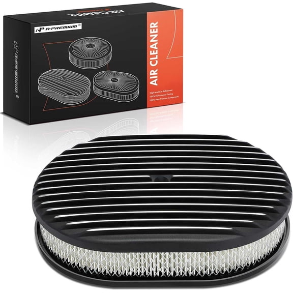 A-Premium Universal 12" Oval Black Air Cleaner Filter Assembly - 8-3/8 "x 2", Oval Black, Full Finned Air Cleaner - Fit For 5-1/8" carburetor neck