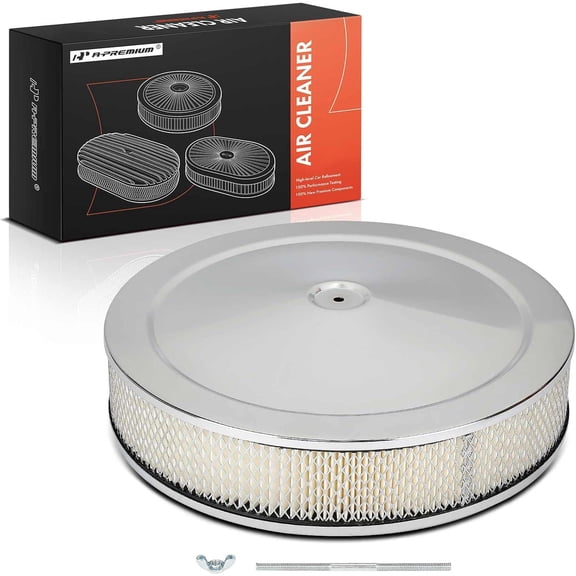 A-Premium Universal Air Cleaner Filter Assembly - 14"x3", Round Chrome, with Recessed Style Base Air Cleaner