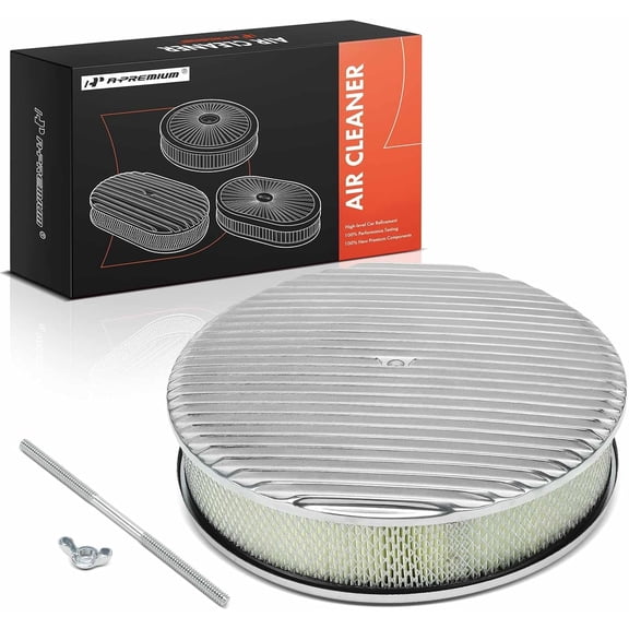 A-Premium Universal Air Cleaner Filter Assembly - 14"x3", Round Polished Air Cleaner - with Recessed Style Base