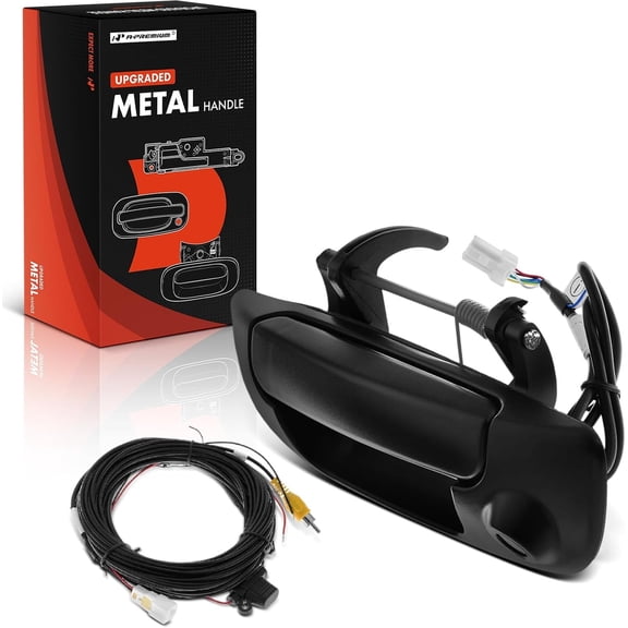 A-Premium Upgraded Metal Tailgate Handle Compatible with Dodge Ram 1500 2002-2008, Ram 2500 3500 2003-2009, Textured Black Latch Handle w/Assembled Camera & Cable
