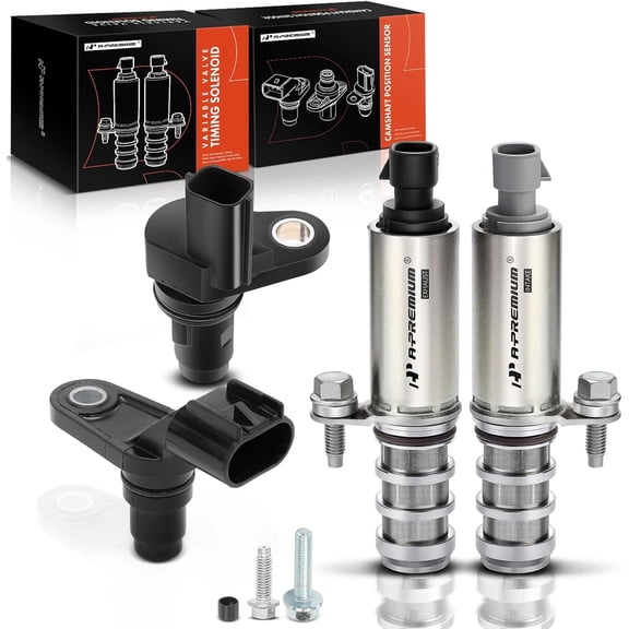 A-Premium VVT Intake & Exhaust Camshaft Position Actuator Solenoid Valve Kit W/Camshaft Crankshaft Sensor - Compatible with Chevy GMC Buick Pontiac Saturn - Replace 12655421 12655420 12577245 907-799