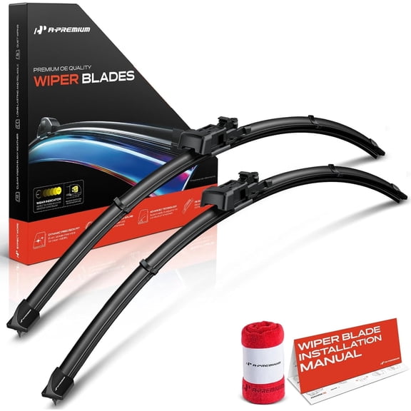 A-Premium Windshield Wiper Blades (28"+28") - Compatible with Ford Focus 2012-2018, Edge 2015-2024, Escape 2013-2019, Transit Connect 2014-2015 - with Wear Indicator & Towel (Pack of 2)