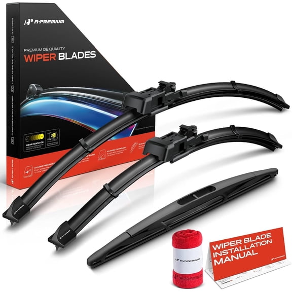 A-Premium Windshield Wiper Blades Compatible with Chevrolet Spark 2013-2015 - Front Rear Wipers Blade Set for 24"/16"/12", TLP/RL2 Arm Connector, with Wear Indicator & Towel (Pack of 3)