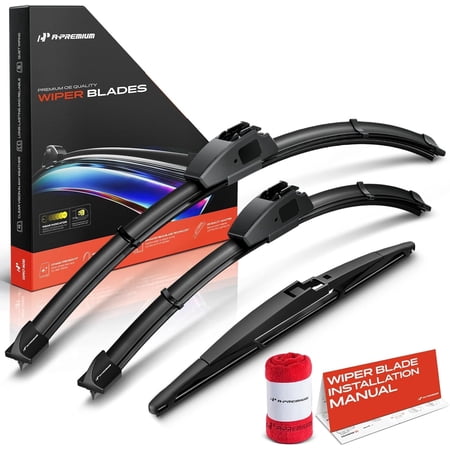 A-Premium Windshield Wiper Blades Compatible with Fiat 500 2011-2019 - Front Rear Wipers Blade Set for 24"/14"/12", Hook/RL2 Arm Connector, with Wear Indicator & Towel (Pack of 3)