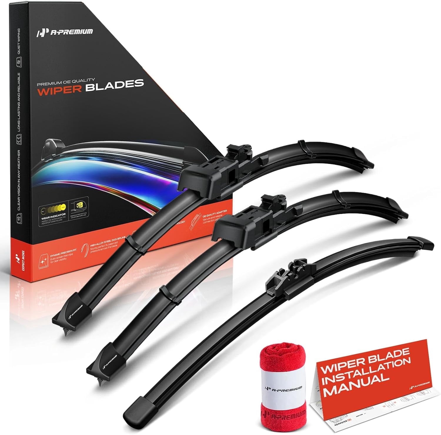 A-Premium Windshield Wiper Blades Compatible with Ford Bronco 2021-2024 - Front Rear Wipers Blade Set for 17"/17"/7", TL2/FR_DH Arm Connector, with Wear Indicator & Towel (Pack of 3)