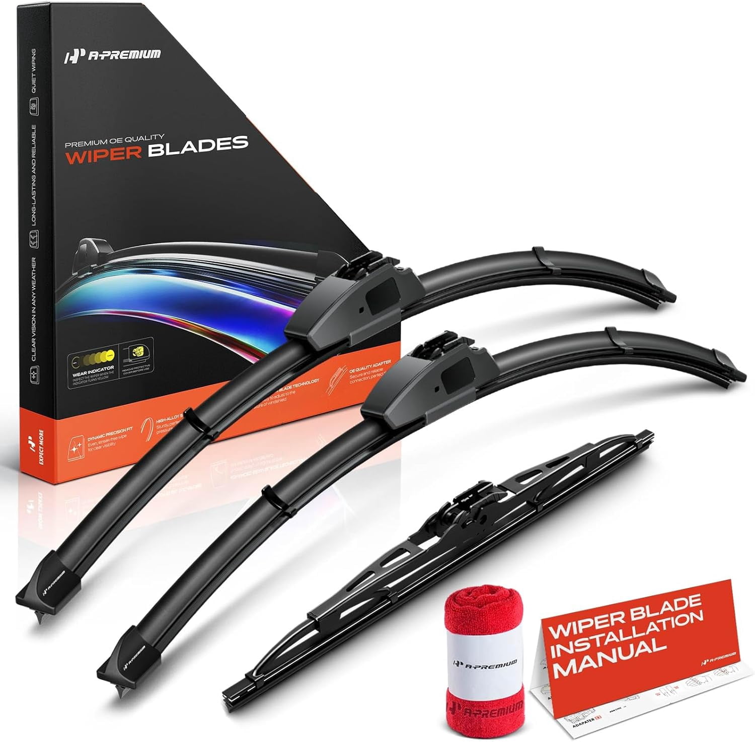 A-Premium Windshield Wiper Blades Compatible with GMC Acadia 2017-2023 - Front Rear Wipers Blade Set for 24"/20"/11", Hook/Hook Arm Connector, with Wear Indicator & Towel (Pack of 3)
